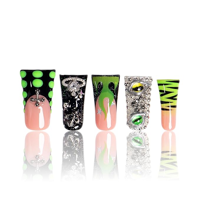 LOVFUL Press on Nails Dare to Roar French Tip | Handmade with Full Covered Crystals | Reusable Full Cover Nails | Duck Classic Regular 1.3 in | H153-L