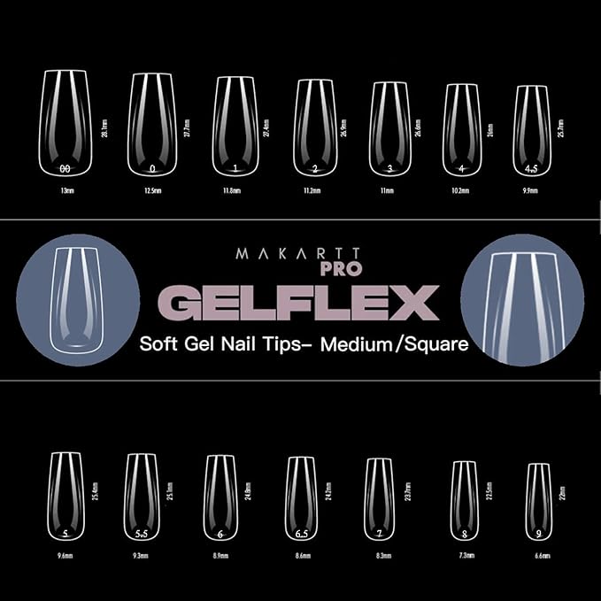 MakarttPro GelFlex Professional Soft Gel Tips (500pcs) for Technicians, Artists and Enthusiasts – Clear Medium Square Shape, Lightweight and Durable Design