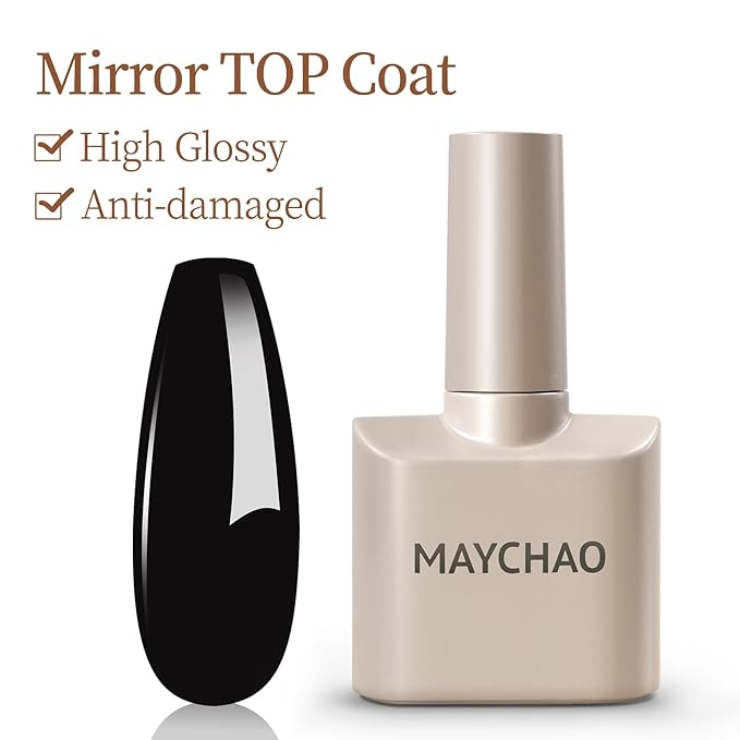 MAYCHAO 2 Pcs 15ml Gel Top and Base Coat Set, Clear Base and No Wipe Shiny Top Coat Gel Nail Polish UV LED Nail Lamp Need Long Lasting Nail Lacquer Art Design Manicure for Women