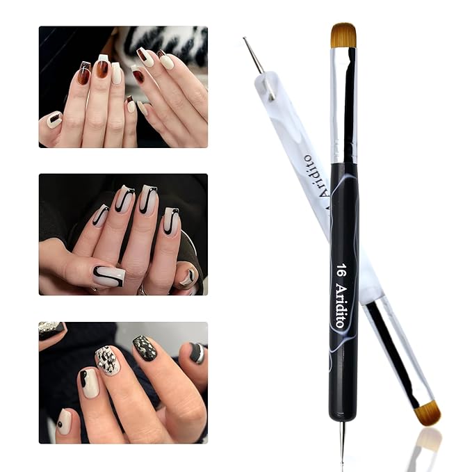4pcs Premium French Nail Art Brush & Dotting Tool - Professional Manicure Tool For Detailed Designs.(pink#10, Orange#12, White#14, Black#16)