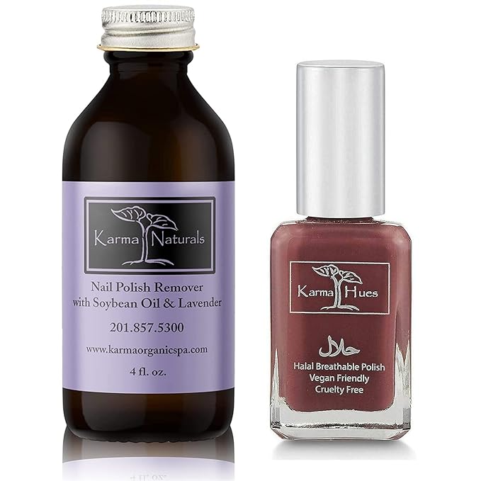 Karma Organic Halal Nail Polish Certified - Truly Breathable Cruelty Free and Vegan with Soybean Lavender Nail Polish Remover, Acetone free