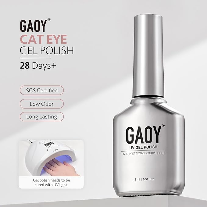 GAOY Pink Glassy Cat Eye Gel Nail Polish, 16ml Glitter Holographic Nail Polish with Magnet, Reflective Translucent UV Gel, 3305 Silken Petal