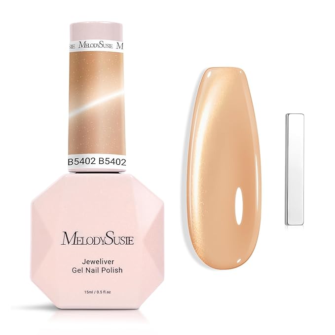MelodySusie Glass Cat Eye Gel Nail Polish, Light Blonde Glitter Holographic Magnetic Nail Polish with Magnet, 0.5 Fl Oz UV Nail Polish for Nail Art Manicure Salon DIY at Home B5402
