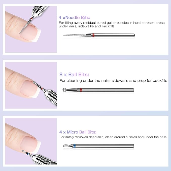 30PCS Cuticle Nail Drill Bits Set with Holder Case, Professional 3/32 Inch Diamond Nail Bits Kit for Nail Drill Machine, Manicure Pedicure Remover Tools Efile Tip for Acrylic Gel Nails, Salon Home