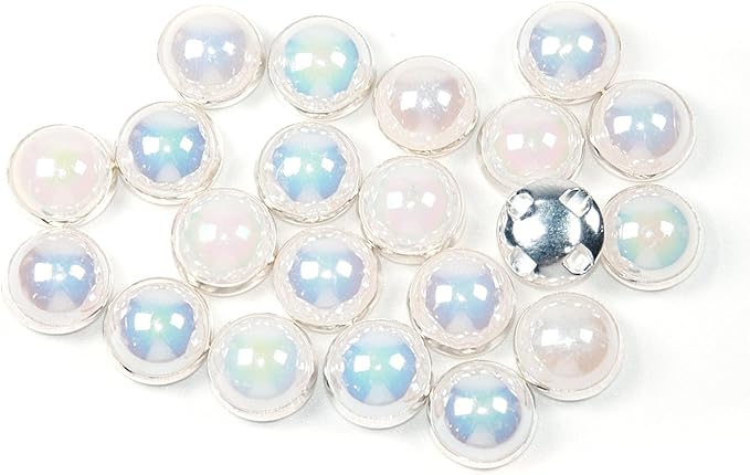 200Pcs Pearl Sew on Rhinestones for Crafting,12mm Claw Pearl Embellished Rhinestoness for DIY,Half Round Pearls for for Crafting Jewelry Handicrafts Clothes Bag Shoes-Ab Colorful(Silver Claw)