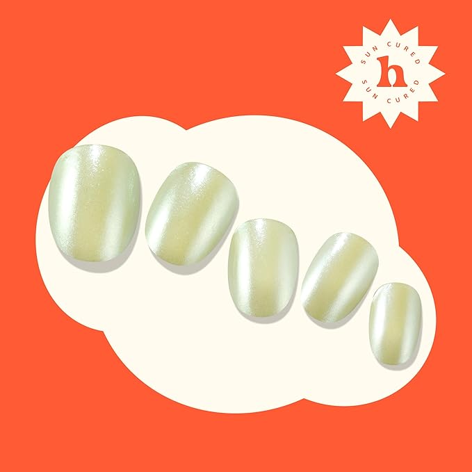 heyhae Semi Cured Gel Nail Strips | No LED Lamp Needed | Summer, Chrome, Green | Easy Apply & Remove, Salon Quality | Includes 28 Strips, 1 Prep Pads, Nail File & Wooden stick - Hey, Pistachio Crush