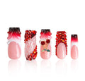 LOVFUL Short French Tip Press on Nails herry Obsession | Handmade Acrylic Press ons| Reusable Fake False Nails | Square Classic Regular 1.3 in | H759-L