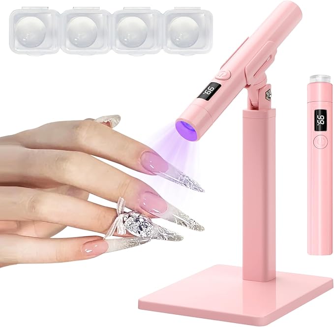 Mini UV Light for Nails,Pink Portable Small Handheld UV Light for Gel Nails,Cordless Rechargeable Flash Cure Lamp,Squish Pen Gel Lamp with Stand for Home/Manicure/Salon,Nail Supplies/Tools/Accessories