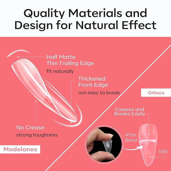 modelones X Nail Gel Kit Almond, Upgraded 15Sizes Fake Nails 510Pcs, 9-in-One Glue Prep Dehydrator & Portable Mini U V Light Acrylic Clipper, Extra Short Almond Press on Tips Extension Kit