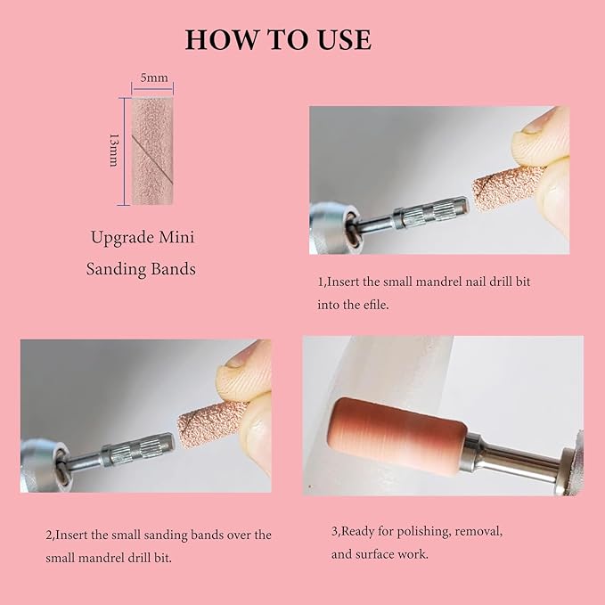 100pcs Small Nail Sanding Bands for Nail Drill,3.1mm Mini Nail Sanding Mandrel Bits 120 Grit Medium Nail File Bits for Acrylic Nails Gel Manicure Pedicure Nail Prep Salon Supplies,Pink