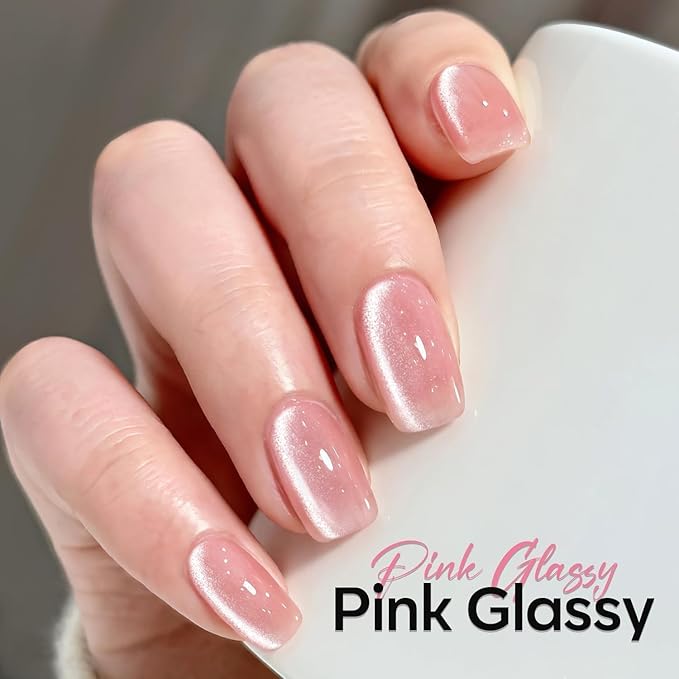 modelones Heart Cat Eye Gel Nail Polish, 2 PCS 15ML Pink Sliver Holographic 9D Cat Eye Glitter Multichrome Silver Pink Shades Polish with Magnet Soak Off Led Nail Art Gel DIY Salon Gift