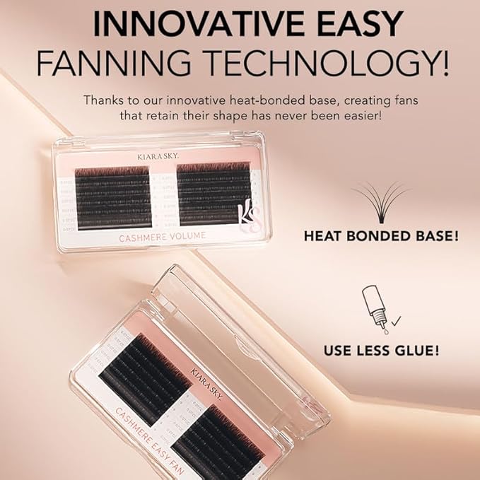 KIARA SKY LASH Premium Cashmere Easy Fan Lash Extensions | Soft Semi-matte natural finish | Fans like Butter | For Professional Eyelash Extensions Use Only | Black, (D-0.03-11MM)