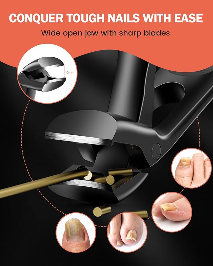 BEZOX Toenail Clippers for Thick Toenails – Long Handle Toe Nail Clippers for Thick Nails for Seniors, Angled Head Heavy-Duty Nail Cutters - Black