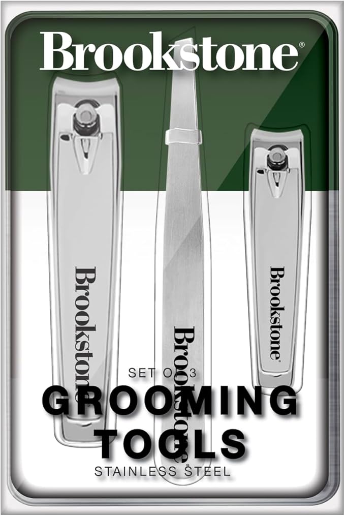 Brookstone Nail Clippers Set - Premium Stainless Steel Nail Clipper and Nail Cutter with Non-Slip Grip, Includes Case and Tweezer, Two Nail Clippers for Precision Grooming (Silver)