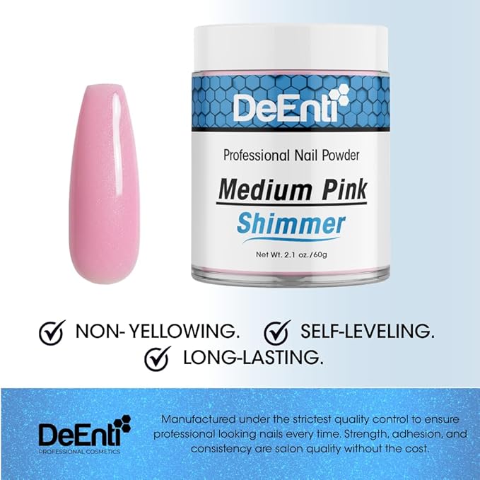 Acrylic Nail Shimmer Powder - 2oz Medium Pink|Professional Grade, Bubble-Free Acrylic Powder for Nails | Long-Lasting, Chip-Resistant Nail Acrylic Powder for Carving, Extensions & Fake Nails