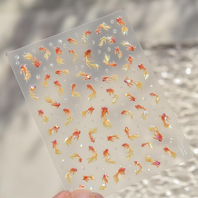 2Sheets Goldfish Nail Art Water Decals, Wish Lucky Fishs Design, Orange and Pink Gold Koi Fish Pattern
