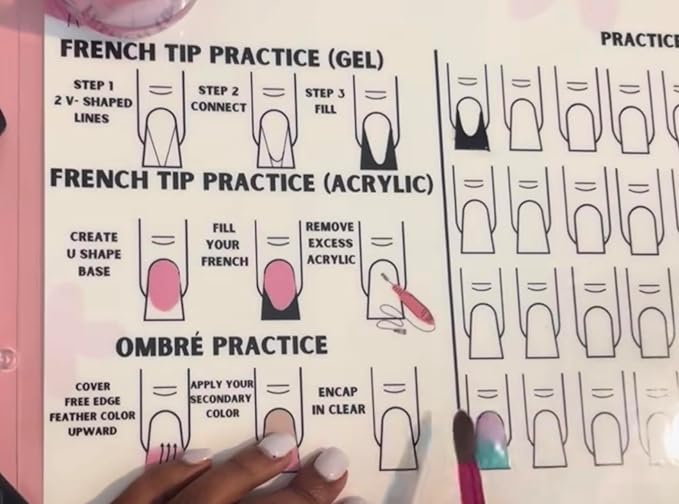 Nail Art Practice Sheet reusable Nail Art training mat Acrylic Nail sculpting Art stencil Guide French Tip Nail art worksheet 3D Nail design training sheet, Practice how to do acrylic Nail art (6)