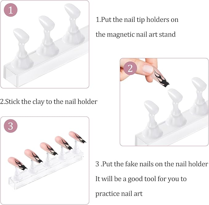 Etercycle Acrylic Nail Display Stand DIY Nail Crystal Holder Magnetic Practice Stands with Reusable Adhesive Putty Clay for False Nail Tip Manicure Tool (2 White)
