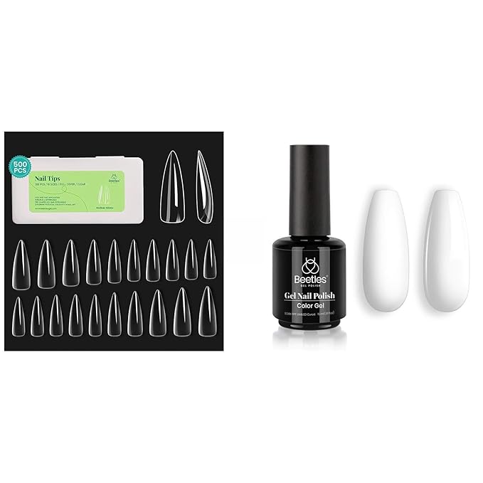 Beetles 500Pcs Medium Clear Stiletto Nail Tips 1 Pcs 15ml White Color Gel Nail Polish