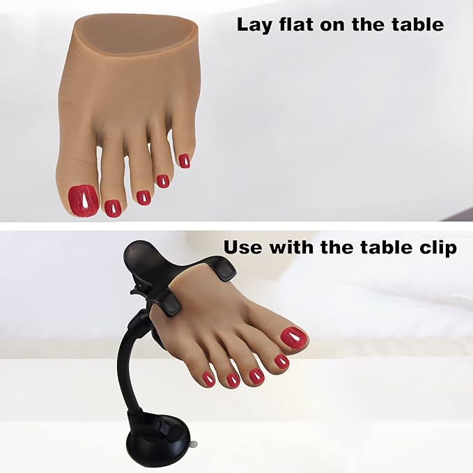 Lifelike Silicone Practice Foot Nail Training Foot Mannequin Flexible Bendable Silicone Foot Model with Table Clip for Acrylic Nails Art Training Display DIY (2#-Right)