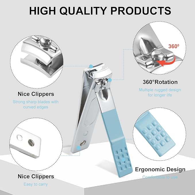 Nail Kit, Manicure Kit, Nail Care Kit for Women, Manicure Pedicure Set, Nail Clippers Toenail Clippers Kit, Professional Manicure Kit Pedicure Kit, Light Blue Travel Case, Set of 12.