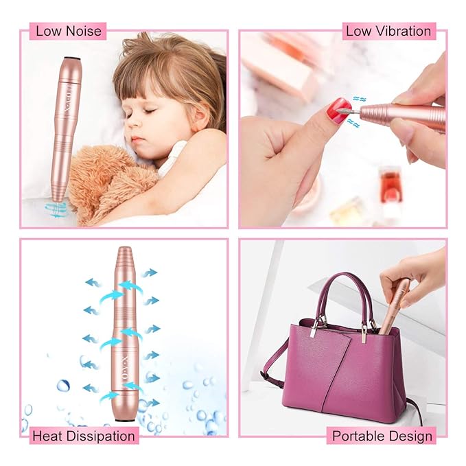 Portable Nail Drill Electric Nail File Professional 20000 RPM Manicure Pedicure Machine Nail File Drill Kit with Sanding Bands,Nail Drill Bits and Brushes for Acrylic Gel Nails(Gold)