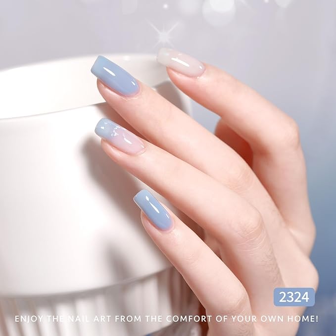 GAOY Jelly Blue Gel Nail Polish Set, 6 Transparent Colors, UV Light Cure Gel Polish for Salon and Nail Art DIY at Home
