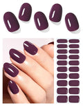 Semi Cured Gel Nail Strips, 20pcs Purple Plum Gel Nail Stickers Work with UV, Easy to Use and Remove