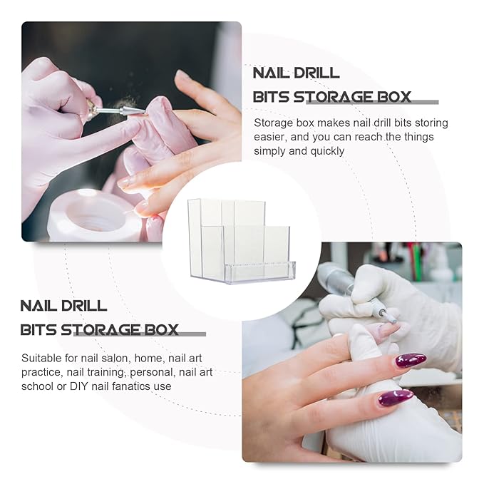 Beaupretty 2pcs Professional Nail Drill Bits Storage Box Plastic Organizer for Manicure Polishing Heads Neatly Displayed Base for Salon and Home Use