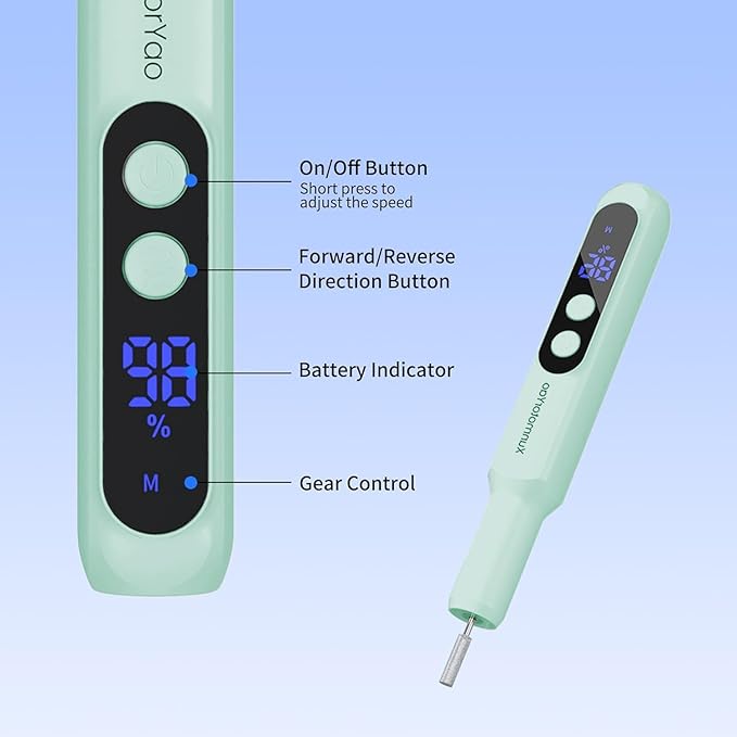 Electric Nail Drill Professional Electric Nail File Kit 11 in 1 Rechargeable Manicure Pedicure Tools Cordless Nail Drill with 3 Speeds Modes and LED Lighting for Acrylic Gel Dip Powder Nails(Green)