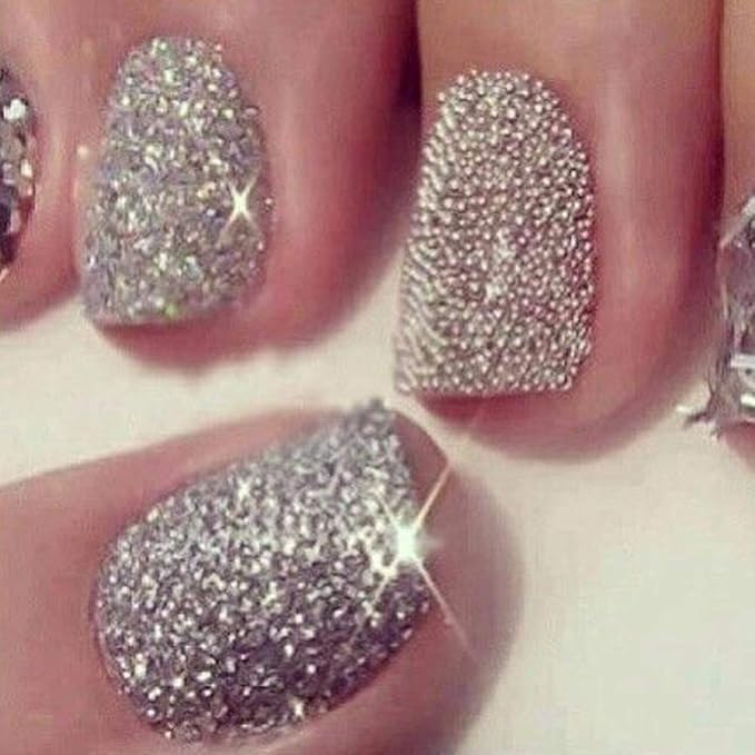 3D Nail Caviar Beads for Nail Art Metal Mini Nail Ball Beads Nail Studs DIY Decorations Accessories (White K and Silver)