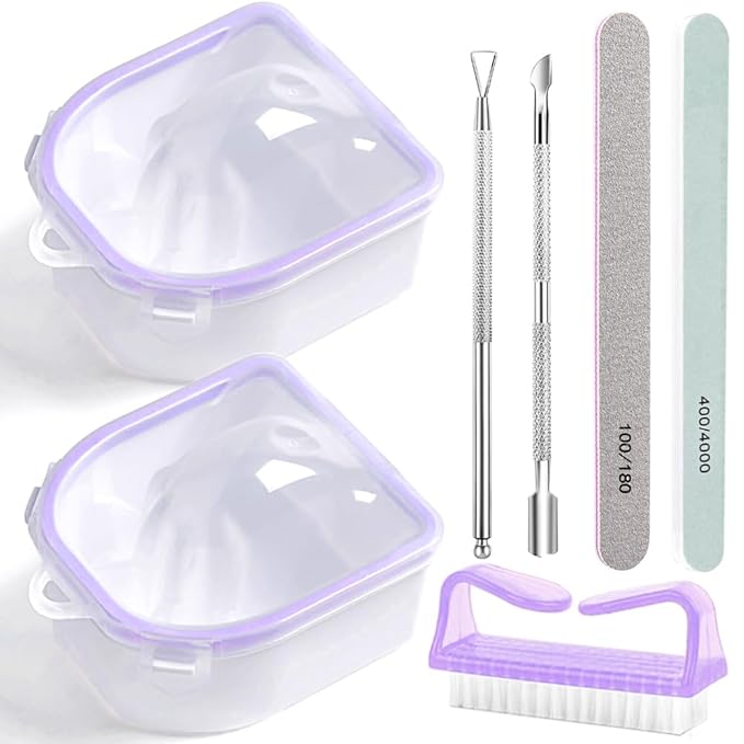 Nail Soaking Bowl, Gel Nail Polish Remover Kit, Manicure Bowl for Hand, Dip Powder Remover Tools, Nail Soak Off Bowl for Acrylic Nails, Nail Brush, Cuticle Pusher, Cuticle Peeler, 100/180 Nail File,