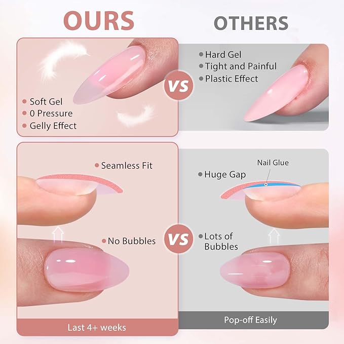 BTArtbox Almond Nail Tips Short - Soft Gel Press on Nails Short Natural XCOATTIPS with Tip Primer Cover, Stronger Adhesion Soak Off Almond Fake Nails for Easy DIY Nail Art