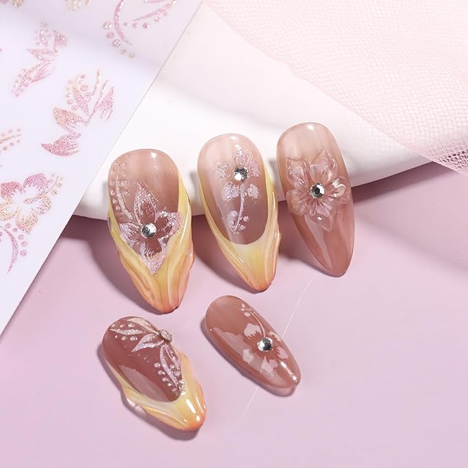 Stickers para Uñas Nail Stickers Self-Adhesive Sticker para Uñas Colorful 3D Flower Calcomanías Floral Nail Stickers Art Design Accessories Hight Quality 7 Sheets