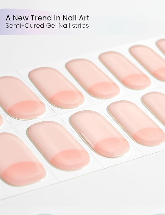 Semi Cured Gel Nail Strips | Built-In Gel Top Coat | UV Light Required | Salon Quality, Easy Application And Removal (Pink Elegance）