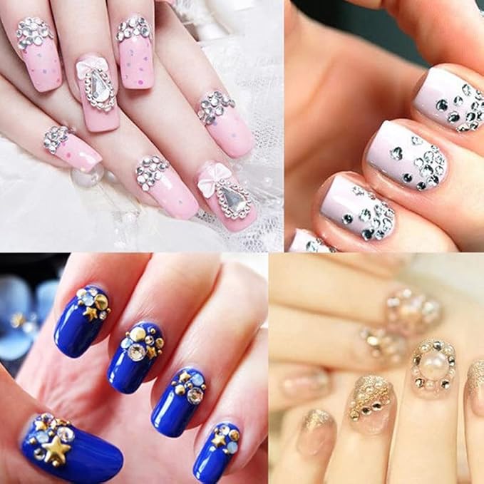 FASHEWELRY 1440Pcs/Bag Glass Rhinestone Nail Art Decoration Accessories Pointed Back Crystal Diamond Gems Beads for DIY Nail Art Decoration
