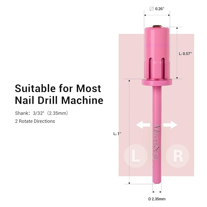 MelodySusie Crystal Top Mandrel Bit for Nails, 3/32'' Easy Off Nail Drill Bits for Sanding Bands, Suitable for Acrylic Nails Gel Manicures and Pedicures, Pink Blossom