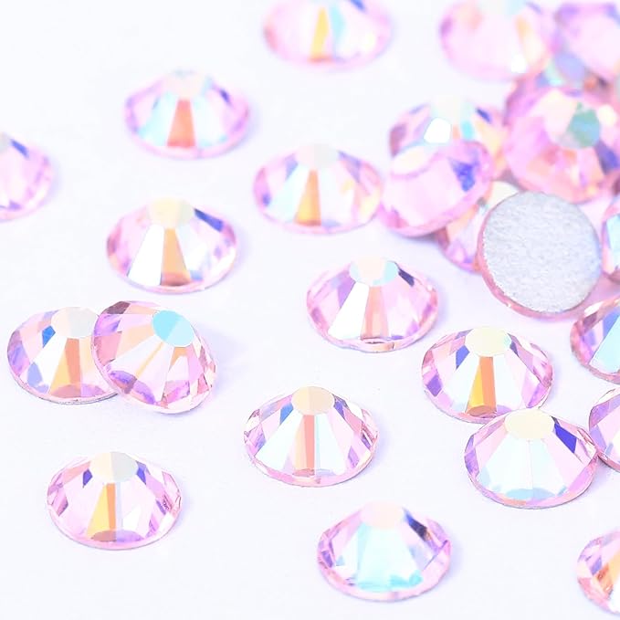Novani Pink AB Rhinestones Glass Rhinestone for Crafts Flatback Crystals Gems and Rhinestones for Nails Art Makeup Face Clothes Shoes Decoration DIY(SS30, 288pcs, Pink AB)