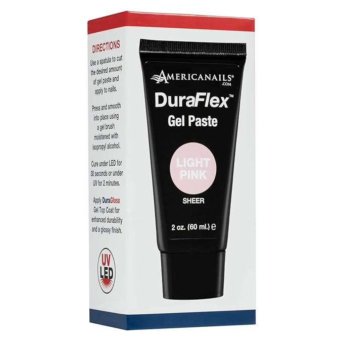 Americanails DuraFlex Gel Paste - Polygel Nail Paste for Nail Overlay and Nail Extension, Odor Free Poly Gel Nail Paste - Nail Strengthener for Durable and Lightweight Nails - 2oz Tube - Light Pink