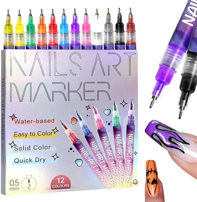 DIY Nail Art Design Tools, 12 Colors Nail Art Pens Set, Professional Nail Art Marker Pens for 3D Painting and Dotting