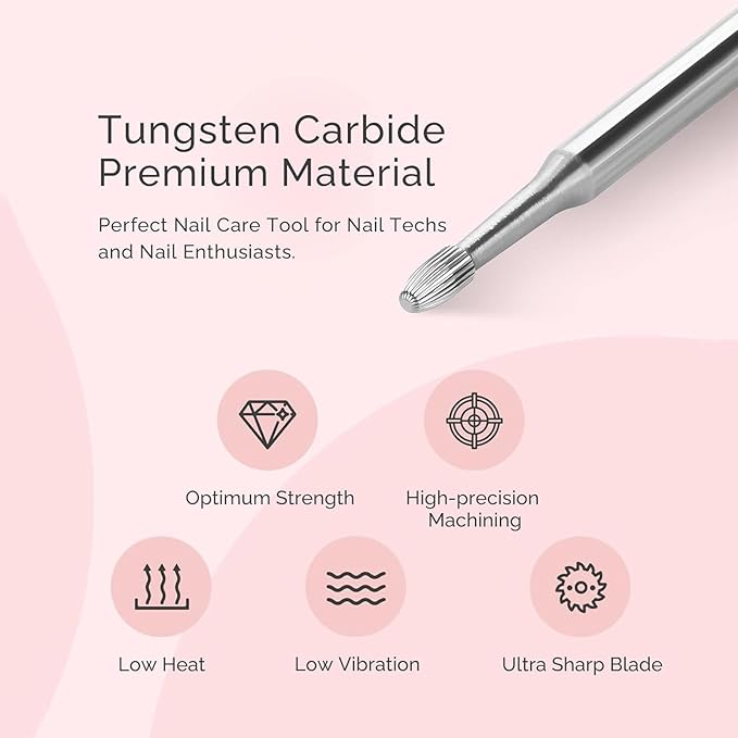 MelodySusie Cuticle Clean Nail Drill Bit 3/32'', Professional Safety Carbide Under Nail Cleaner Nail Bit for Cuticle Dead Skin Nail Prepare, Two Way Rotate, Manicure Nail Salon Supply(Silver, Fine)