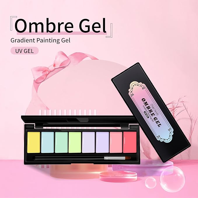 Finger Secret 8 Colors Ombre Gel Pat Nail Polish Set,Ombre Pigment for Nails, Pat Painting Gradient Blooming Gel with 50Pcs Nail Sponges for 16D Gels Nail Art can be Painted in Salon or Home Use