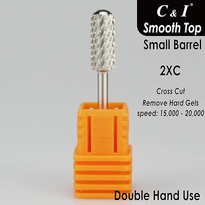 C & I Small Barrel Smooth Top Nail Drill Bit, Safety Round Top, Professional Electric File for Manicure Drill Machine, Remove Nail Gels, Acrylics, 3/32” (Double Coarse - 2XC)