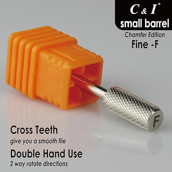 C & I Small Barrel Nail Drill Bit, Chamfer Edition, Professional Electric Nail File for Manicure Drill Machine, Remove Nail Gels, Acrylics, 3/32” (Fine -F)