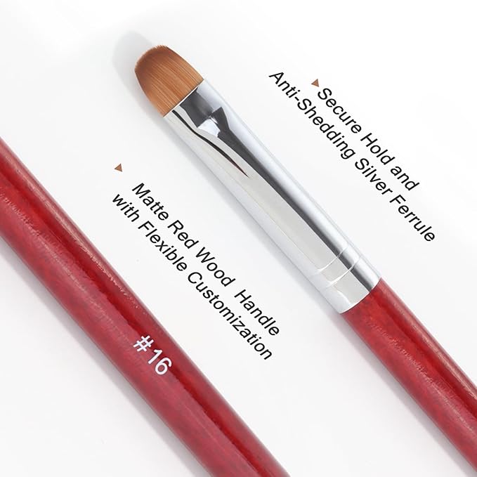 French Manicure Clean-Up Brush, French Gel Acrylic Nail Art Kolinsky Brush for Professional Manicure Cuticle Clean Up Nail Art Design, Red Wood Handle (16#)