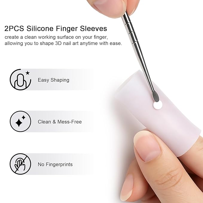 3D Nail Art Sculpting Tools Set, 3 Pack Dual-Head Carving Pens with 2 Silicone Finger Sleeves for Acrylic Gel Flowers Design, DIY Manicure Professional Salon Supplies for Nail Techs