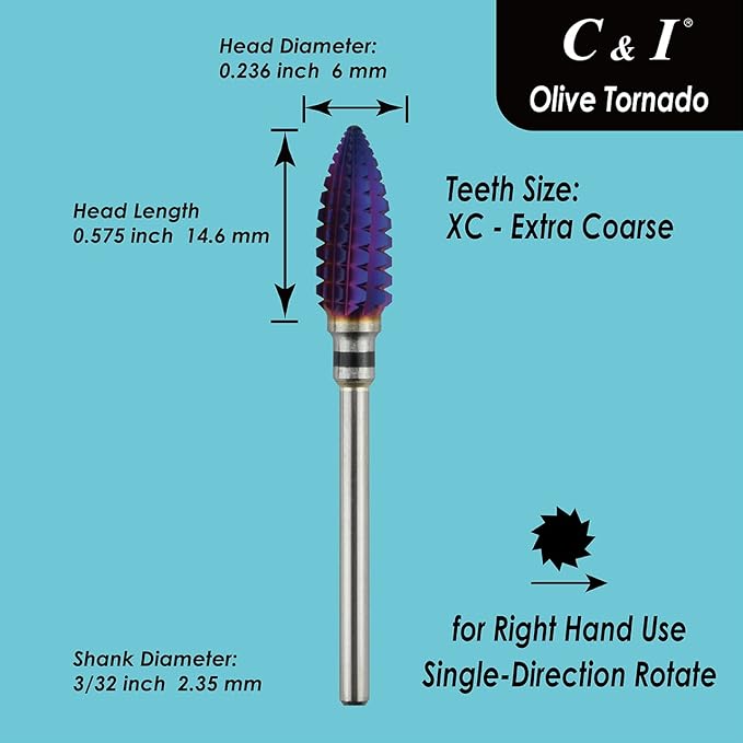 C&I Tapered Tornado & Olive Tornado Nail Drill, E File for Manicure Drill Machine, Professional Nail File to Quick Remove Nail Gels (XC, Olive)