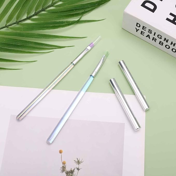 2pcs Nail Clean up Brushes, Painting Gel Manicure Brushes for Fingernails with Flat & Angled Acrylic Head Pen Painting Remover Tools for Nail Design Art & Polish Mistake Cleaning