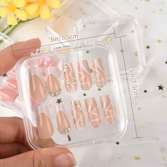 15PCS Press On Nail Storage Box Fake Nail Container Packing Box With Adhesive Double Sided Tape for Nail Art Storage (Not Include Press On Nail)