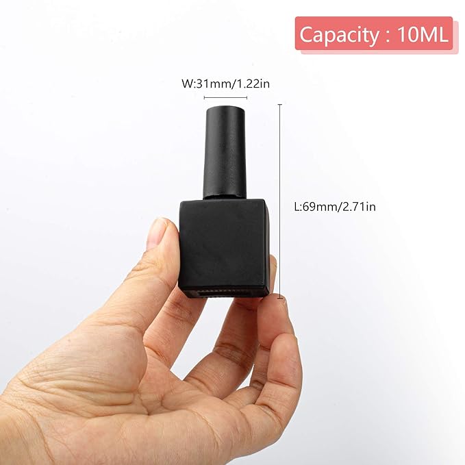 GTHER 20PCS Empty Nail Polish Bottles, Glass Refillable Nail Polish Bottles Container Vials with Brush Cap & Funnel & Mixing Balls, Black (10ML)